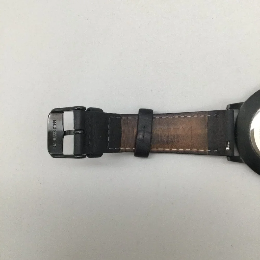 MVMT Boulevard Marble Watch Men 38mm Black Leather Band New Battery